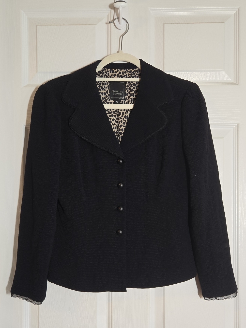 Nanette Lepore Black Textured Button-Front Blazer Size 6 P2P 19.5"